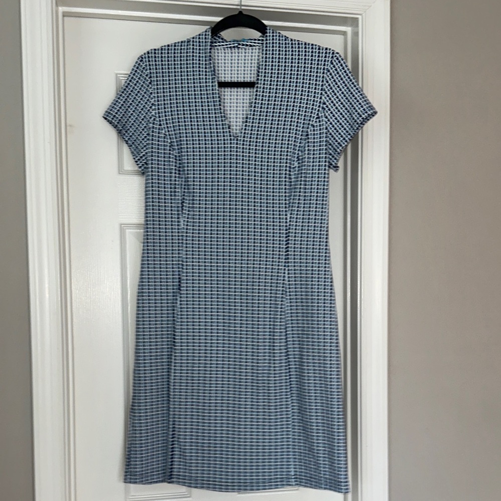 J. McLaughlin Blue and White Check Midi Dress